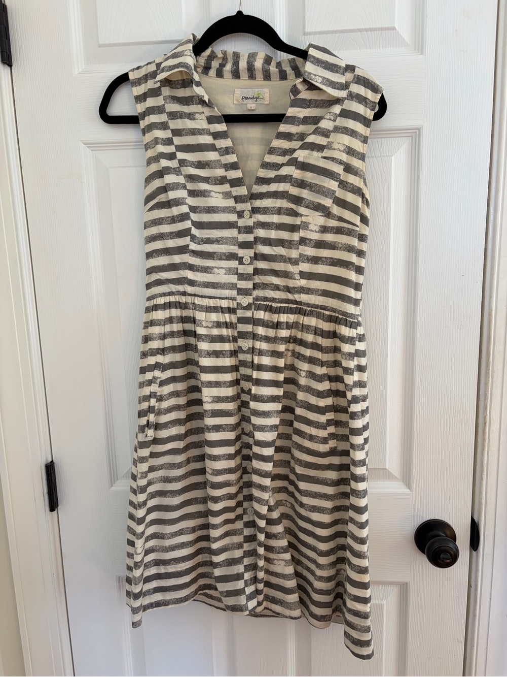 Anthropologie Porridge Sunwashed Dot Sleeveless Shirt Dress - White and Gray